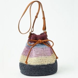 Loft Striped Straw Bucket Bag Crossbody